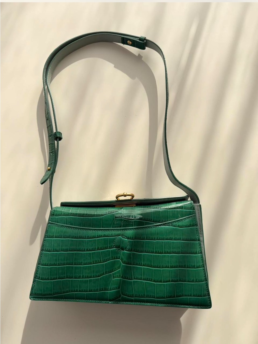 Authentic! Songmont! Green Croc-Embossed Leather Shoulder Bag - Picture 2 of 7